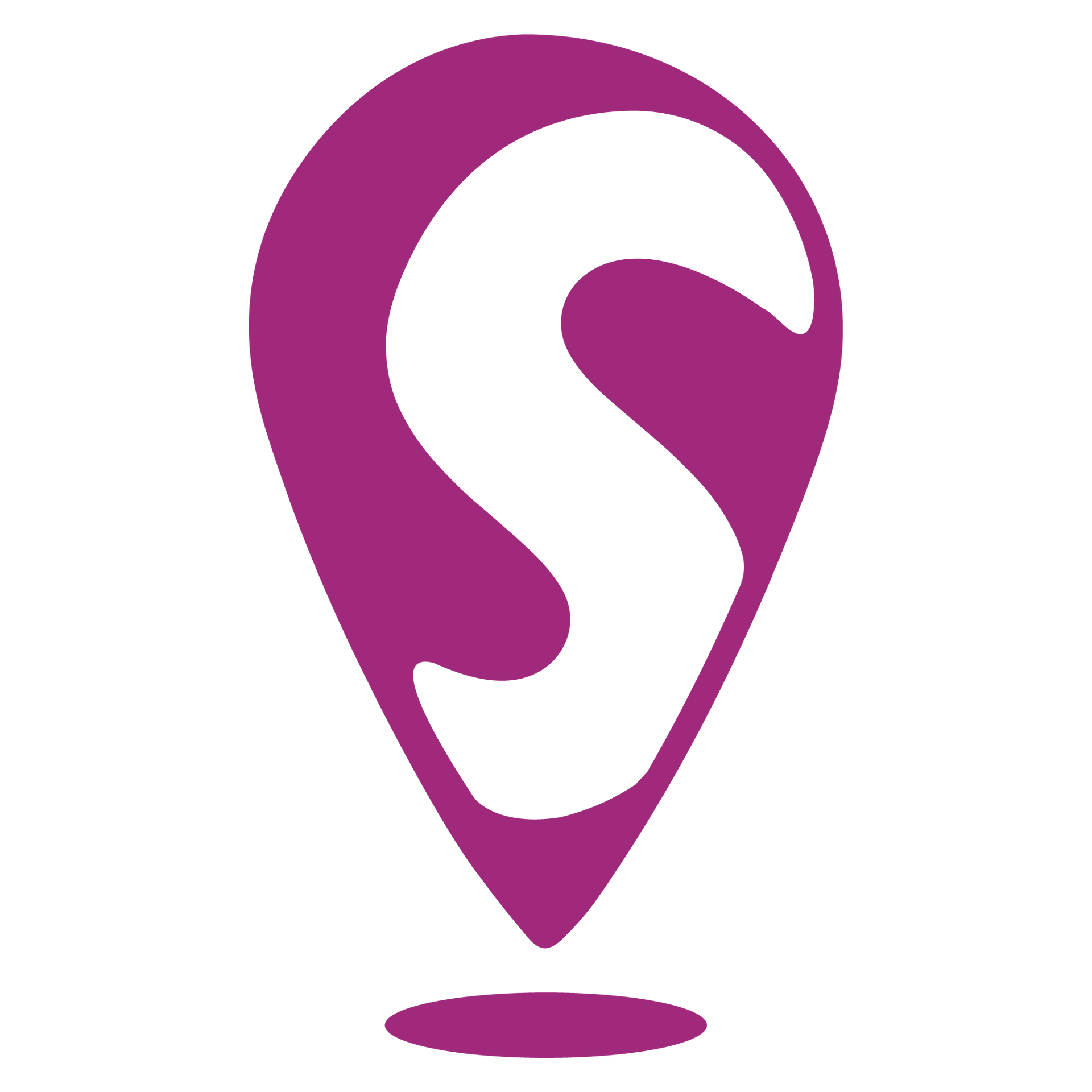 a purple pin with the s of shindig .