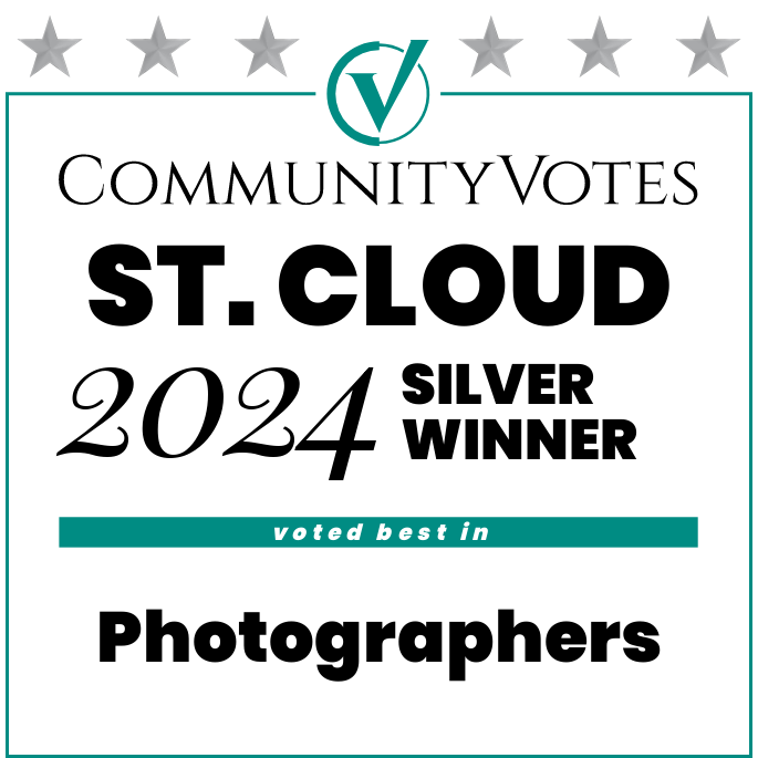 Community Votes St. Cloud 2024 Silver Winner, best photographers. Turquoise and black text on a white background.