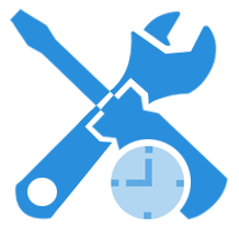 Blue wrench and screwdriver crossed with clock icon, suggesting repair service and speed. | Strong's Alignment Service