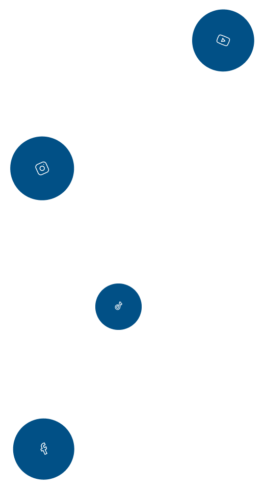 Four blue circular icons with small white symbols arranged vertically on a white background