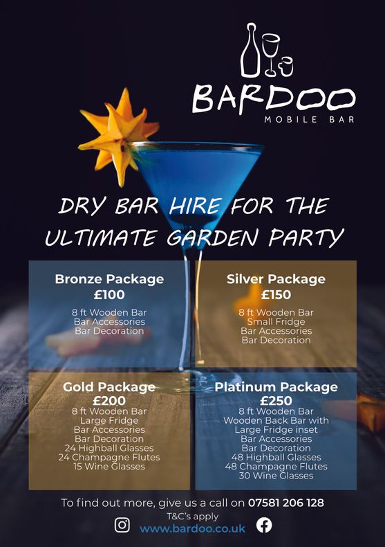 Bardoo Mobile Bar, A5 flyer, design by Digital Stirling