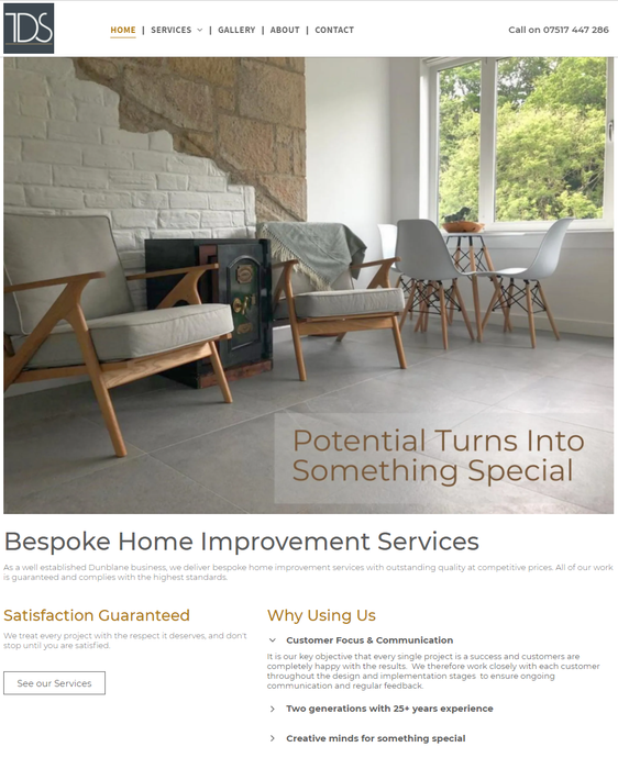 TDS Bespoke, Home Page, website designed by Digital Stirling