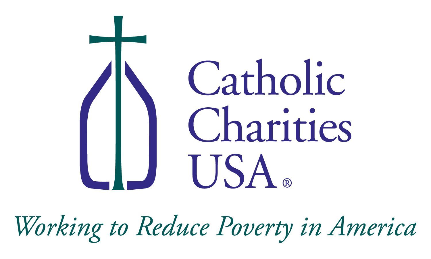 A logo for catholic charities usa working to reduce poverty in america