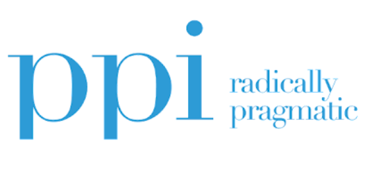 A blue logo that says ppi radically pragmatic