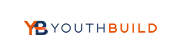 The logo for youthbuild is orange and blue on a white background