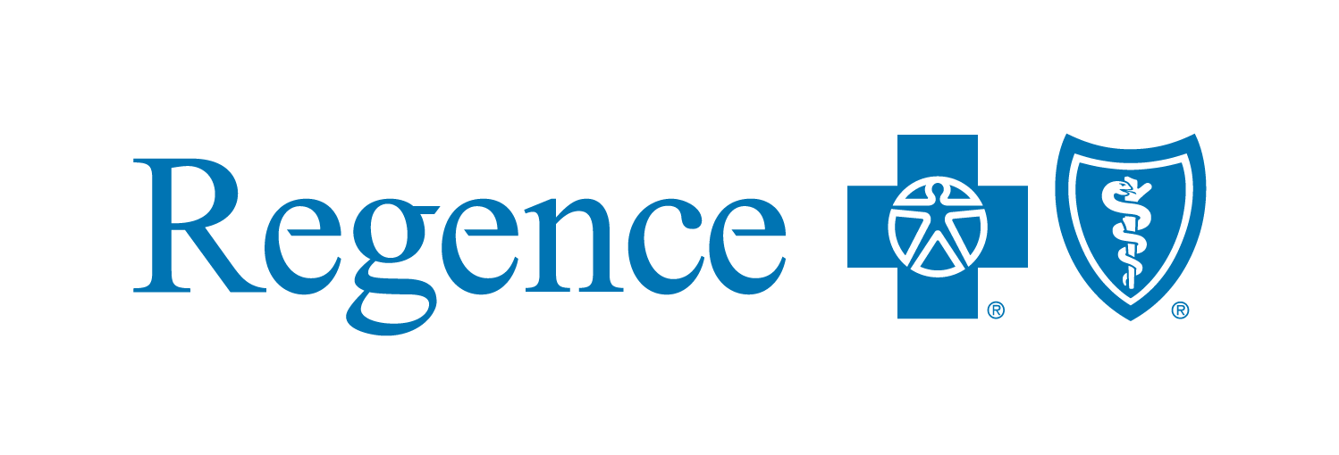 The regence logo is blue and has a medical symbol on it.
