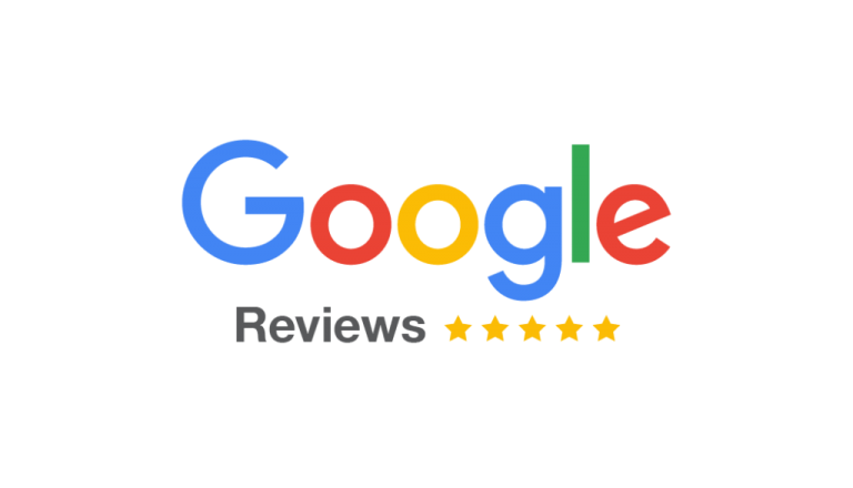 Google Reviews logo with five gold stars on a white background