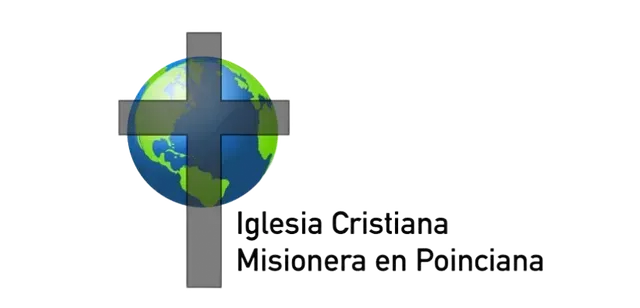 Logo of a globe and cross with the text “Iglesia Cristiana Misionera en Poinciana”