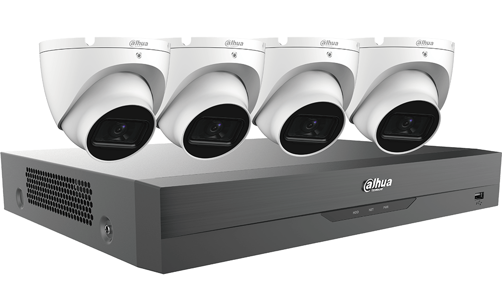 4MP HDCVI Security System Four (4) 4 MP HDCVI Eyeball Cameras with One (1) 4-channel 4K HDCVI DVR