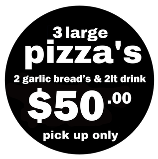 2 large pizzas and drink delivered $37
