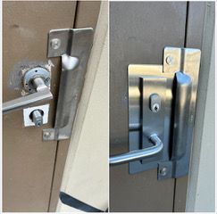 A Man is Fixing a Door Handle With a Screwdriver — Total Security Locksmiths in Hope Island, QLD
