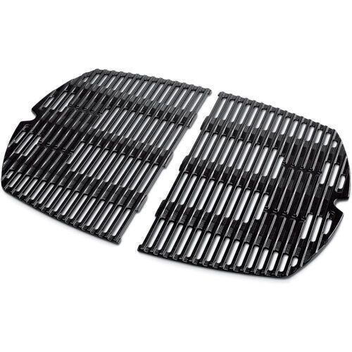 Two black grill grates, side-by-side, with parallel bars.