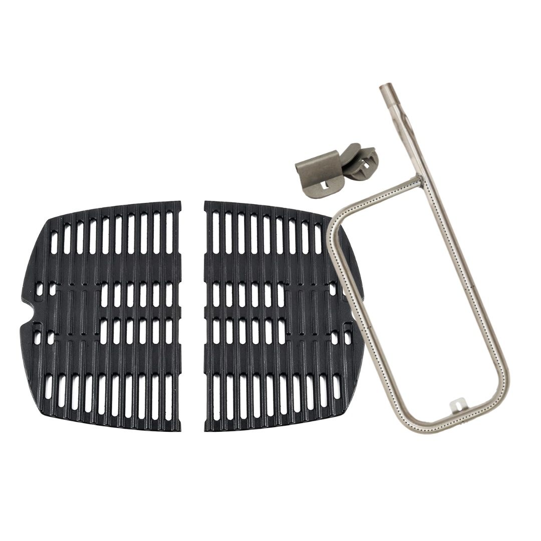 Black cast iron grill grate, half slotted and half ridged, on a white background.