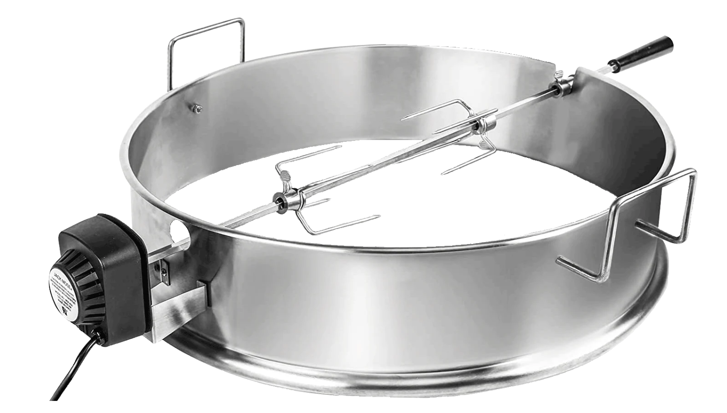 Stainless steel electric rotisserie oven for cooking food.