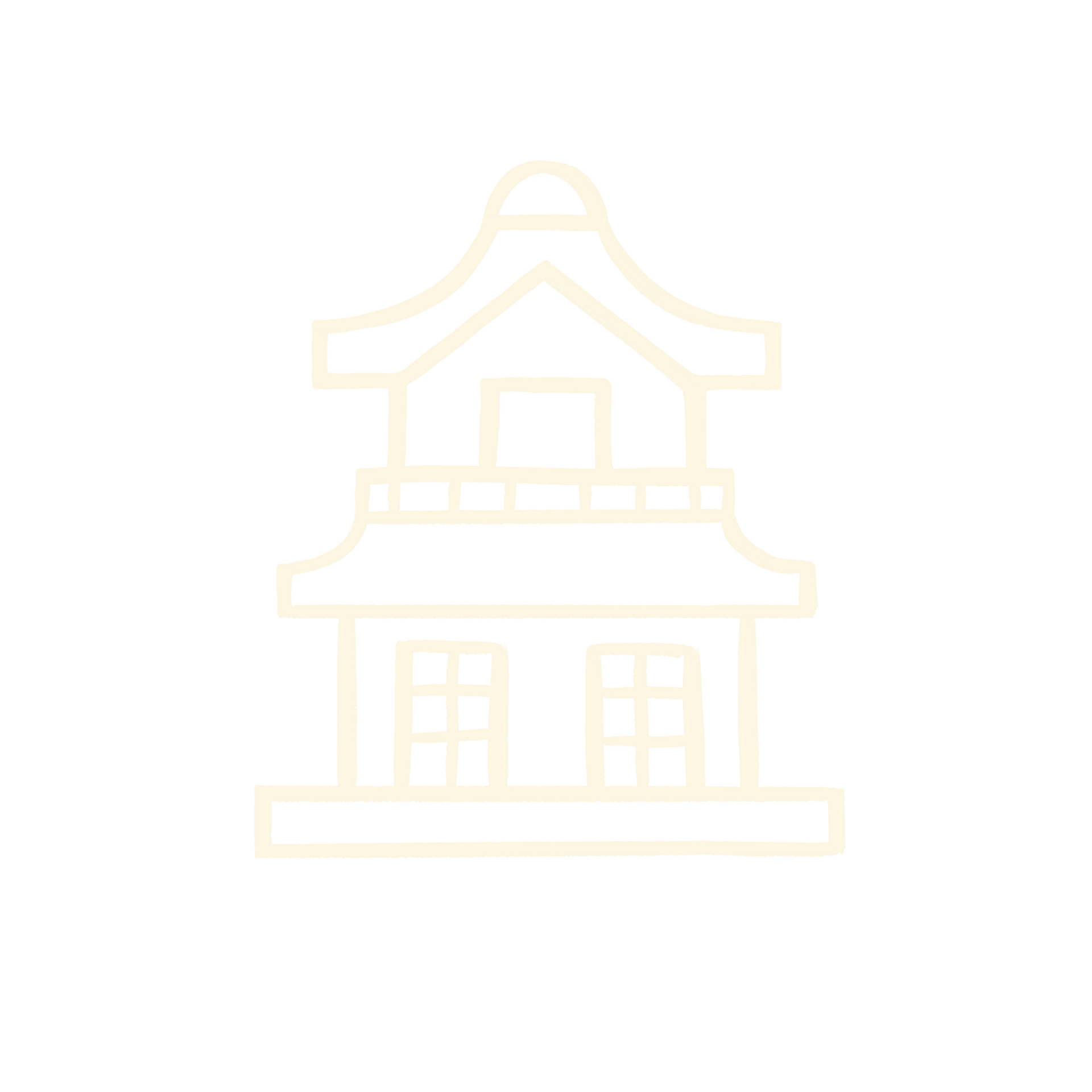 Umriss einer zweistöckigen japanischen Pagode mit geschwungenen Dächern.