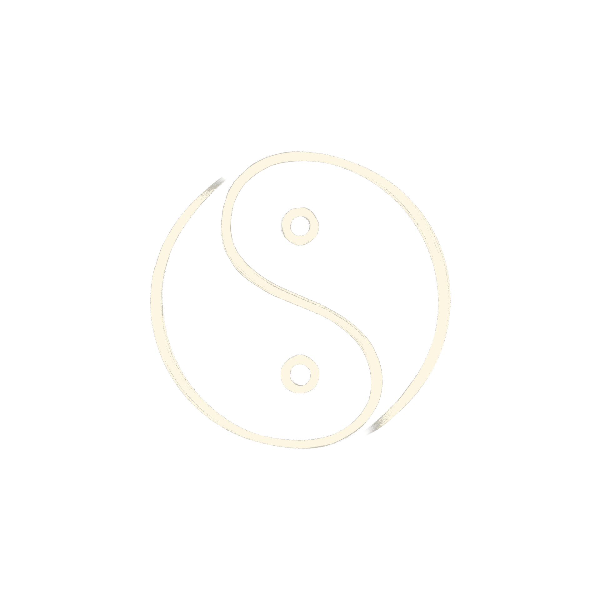 Yin- und Yang-Symbol, ein in zwei Hälften geteilter Kreis mit hellen und dunklen Wirbeln und Punkten.