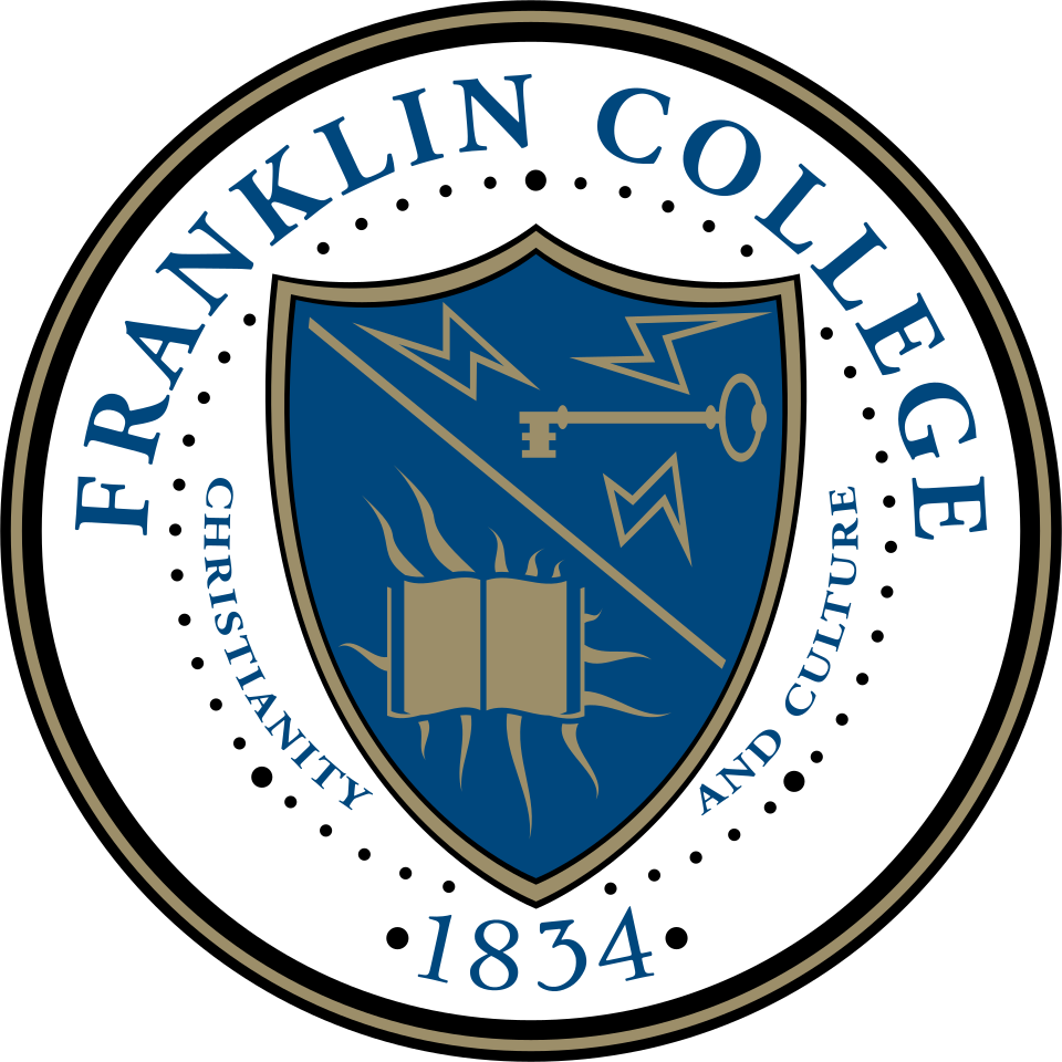 The seal of Franklin College, featuring a shield with a key, lightning bolt, and open book, dated 1834.