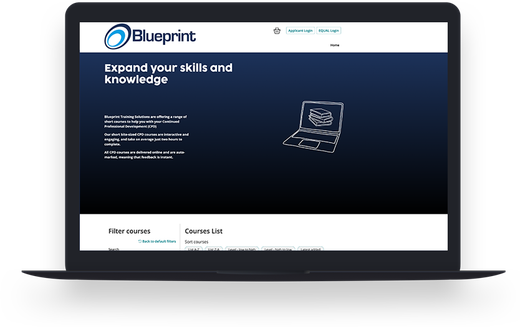 A laptop computer is open to a blueprint website.