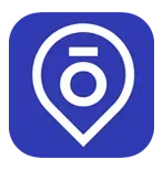 Un icono de aplicación azul con un círculo blanco dentro.