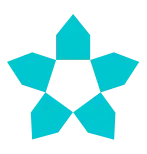 Una estrella azul y blanca formada por triángulos sobre un fondo blanco.