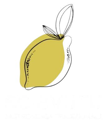 Logo: Limone giallo con contorno e foglie neri, 