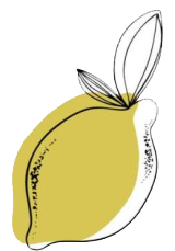 Limone giallo con contorno nero e foglie verdi.