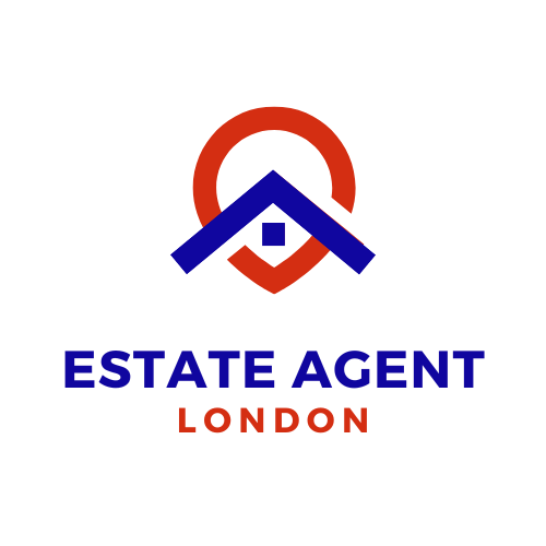 The logo for estate agent london is red , blue and white.