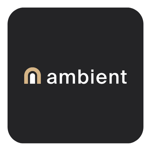 App icon for Ambient, a black square with rounded corners. The logo shows a tan arch over the word 
