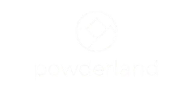 powderland logo white text