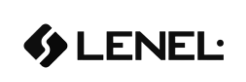 Logo for Lenel, featuring a black abstract design and text.