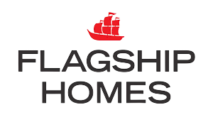 Logos for Flagship Homes and Woodbury Corporation. Flagship has a red sailboat. Woodbury has blue and orange buildings.
