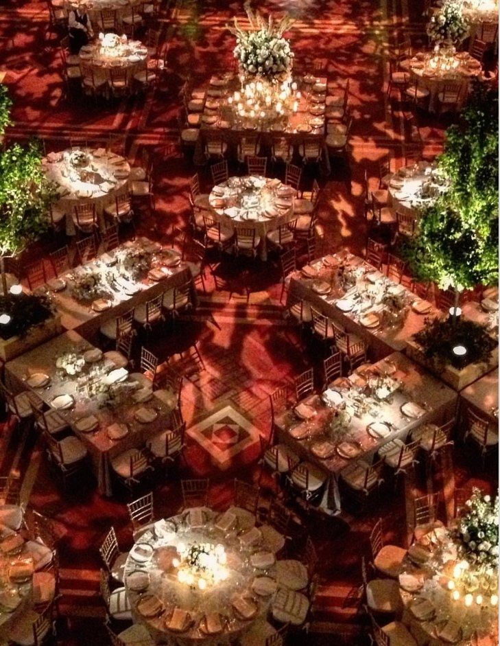 an aerial view of a large banquet hall filled with tables and chairs