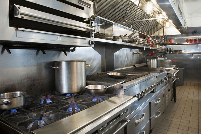 Commercial kitchen with stainless steel equipment Commercial kitchen with stainless steel equipment