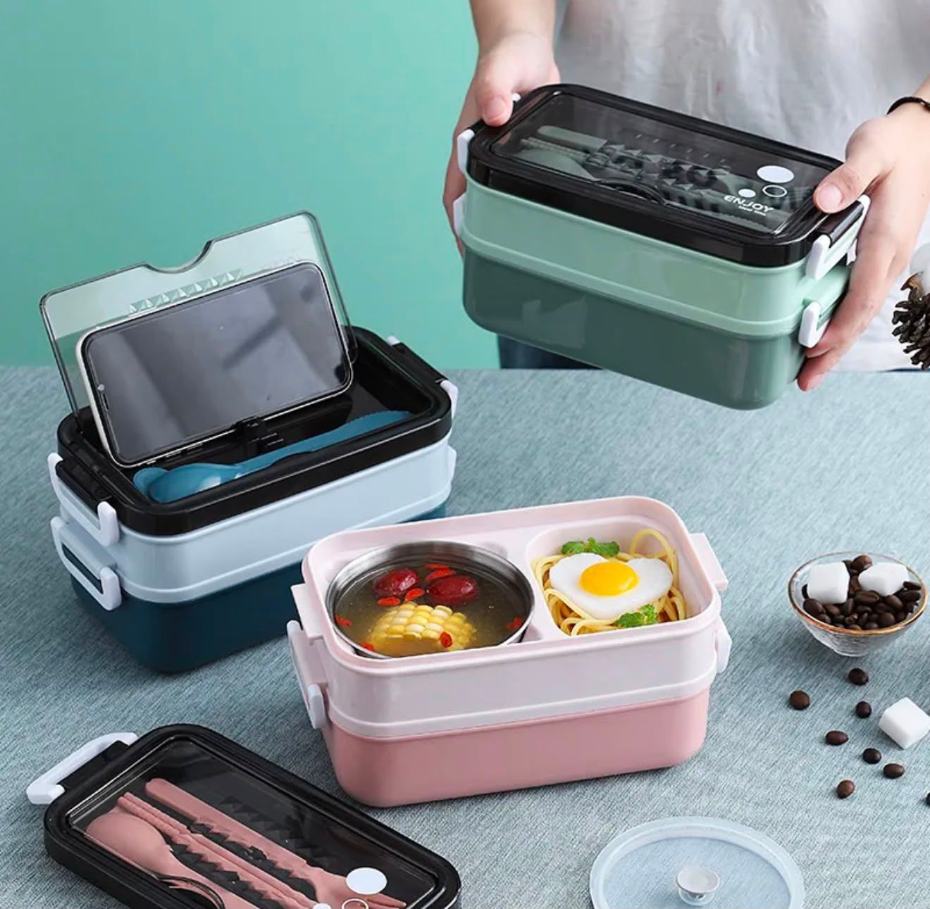 Lonchera doble capa con cubiertos incluidos 1,4 lts Libre BPA
