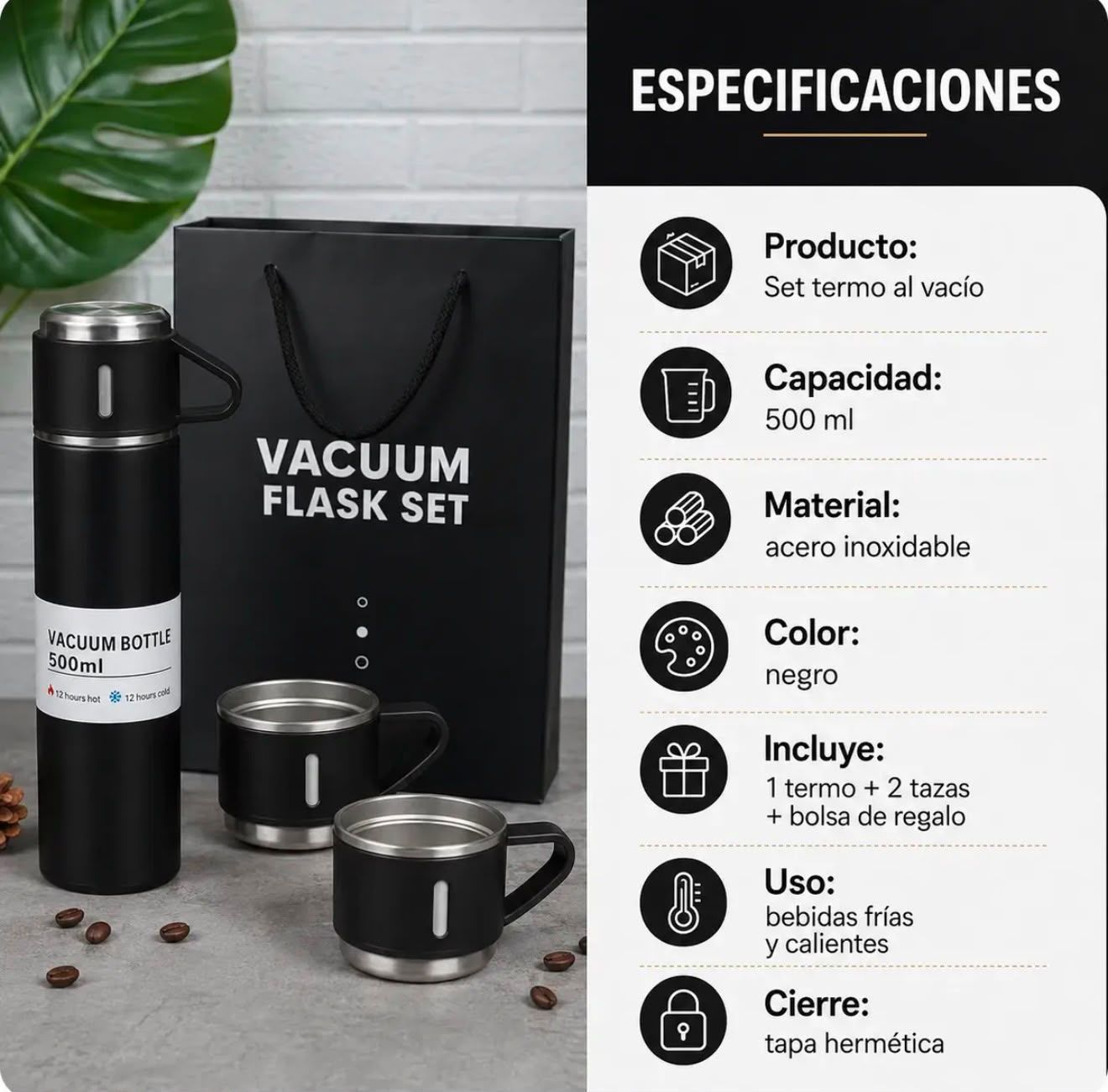 Termo de acero con 3 tazas 500 ml