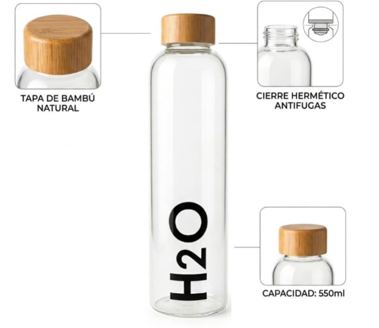 Botella de Vidrio H2O