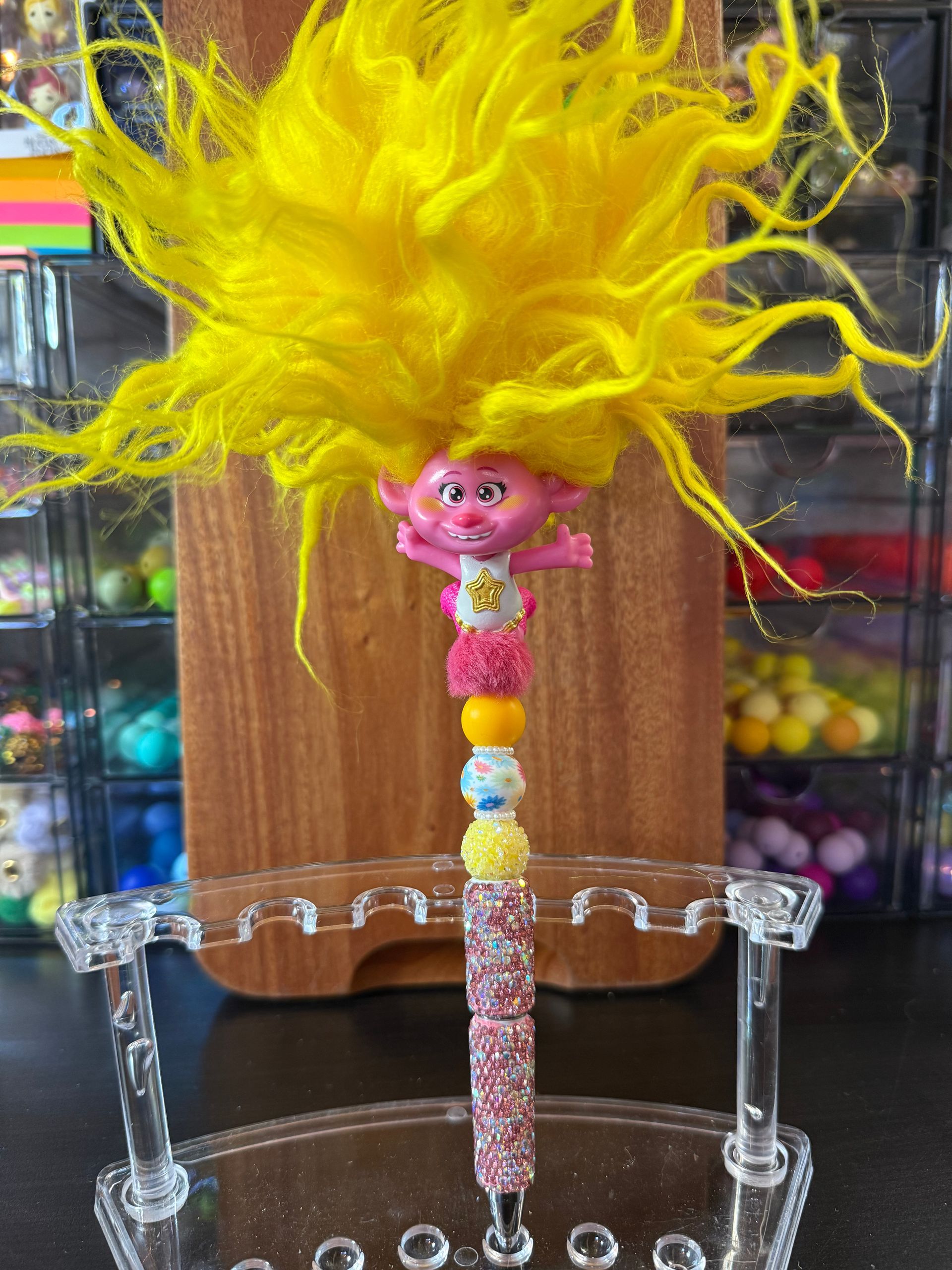 TROLL W/ YELLOW HAIR BEADED PEN