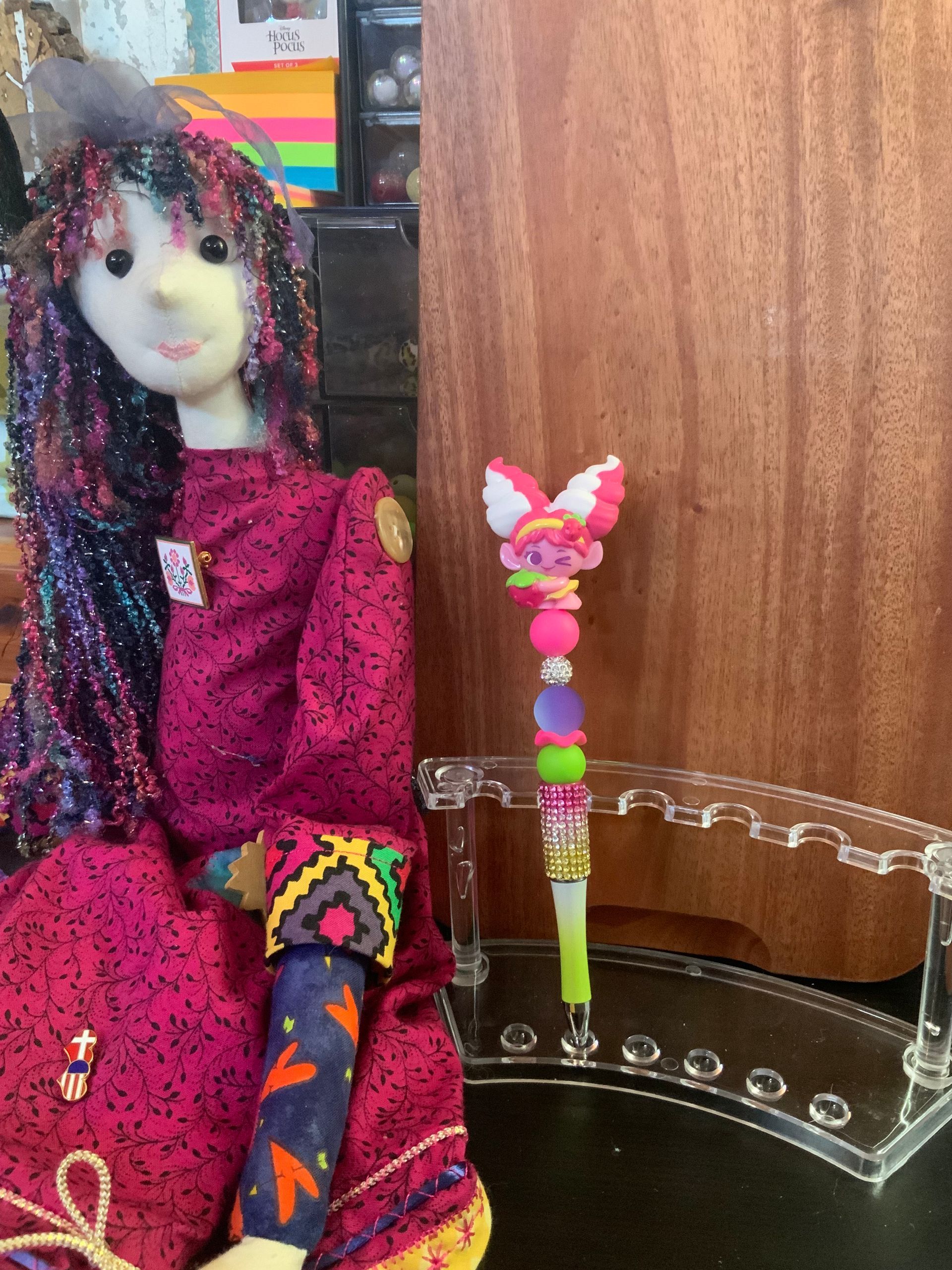 TROLL HOLDING STRAWBERRY BEADED PEN