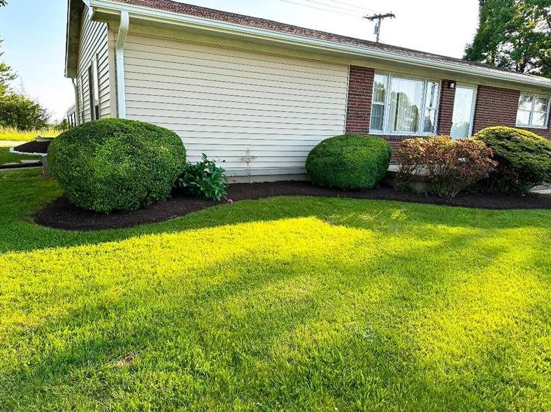 A house with a lush green lawn in front of it.