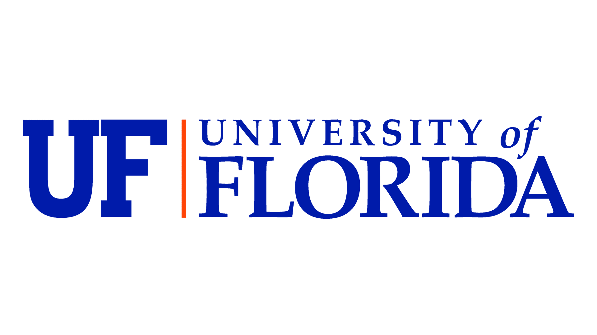 The university of florida logo is blue and white on a white background.