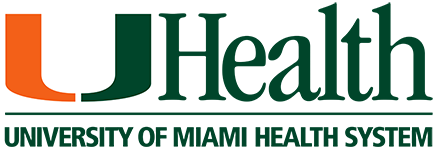 The university of miami health system logo is green and orange.