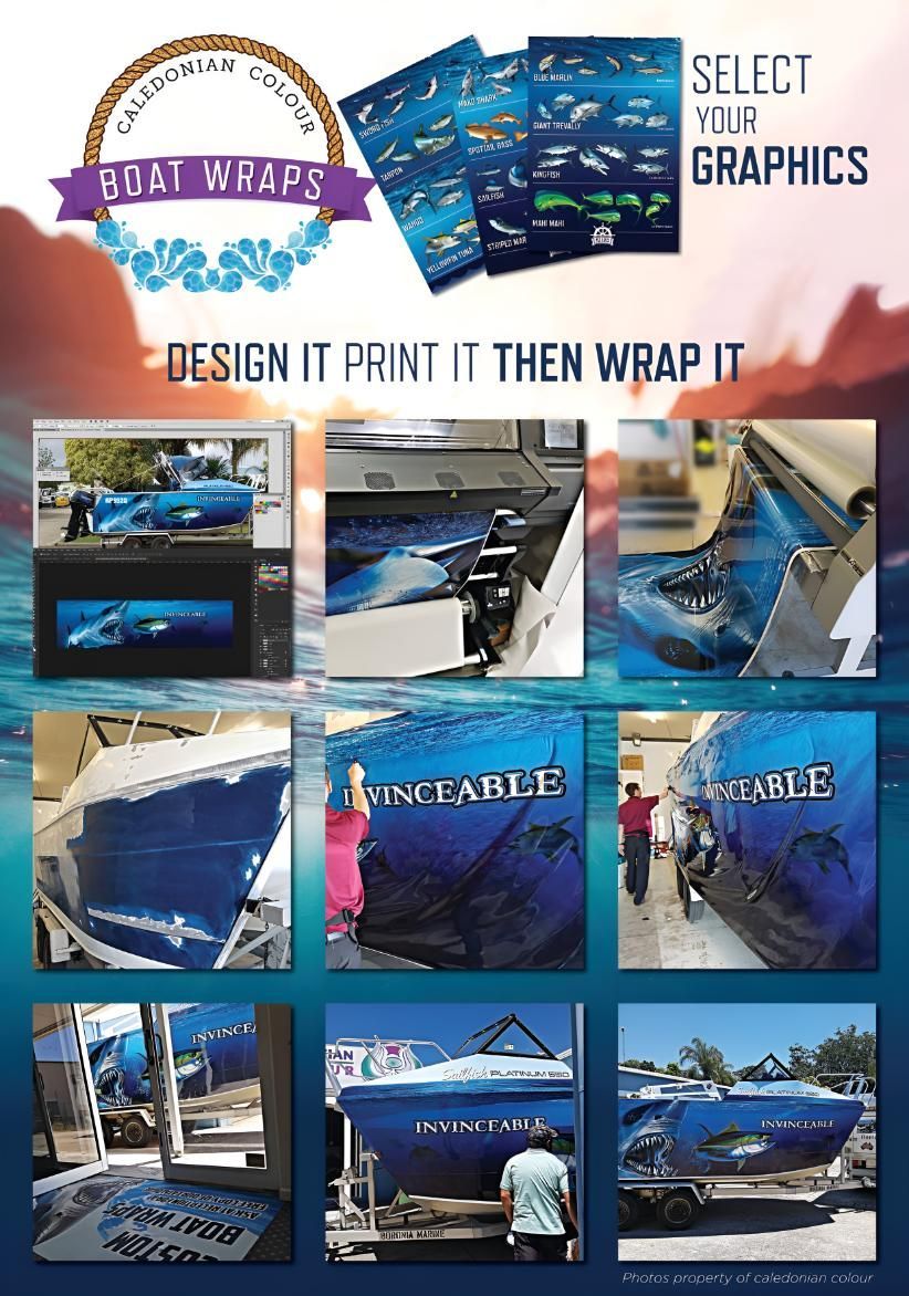 A Collage of Pictures of a Boat Being Wrapped in a Wrap — Caledonian Colour In Nirimba, QLD