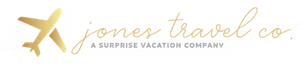 The logo for jones travel co. is a surprise vacation company.