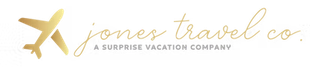 The logo for jones travel co. is a surprise vacation company.