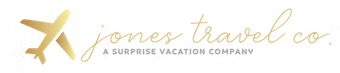 The logo for jones travel co. is a surprise vacation company.