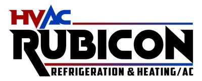 Logo for HVAC company: "HVAC Rubicon Refrigeration & Heating/AC" in red, black, and blue.