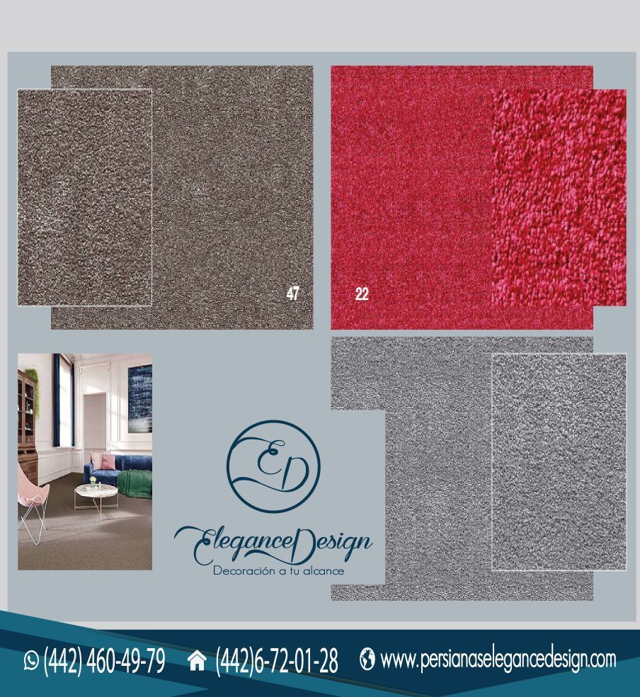 Un anuncio de diseño elegante muestra alfombras de cuatro colores diferentes.