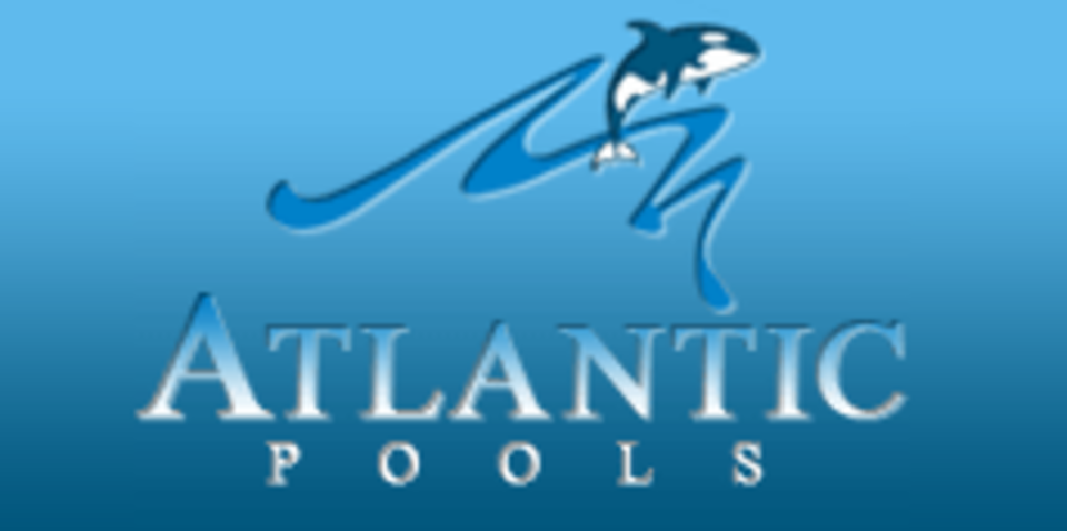 A logo for atlantic pools with a dolphin on it