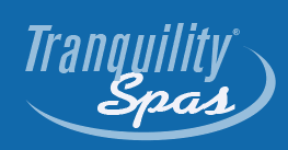 Tranquility spas logo on a blue background