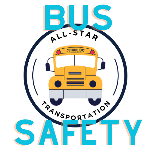 A logo for bus safety with a yellow school bus